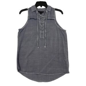 Rock & Republic Top Womens XS Gray Sleeveless Lace up Lightweight Fringe Shirt